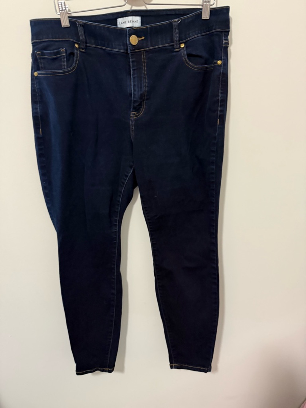 Lane Bryant Dark Navy Stretch Skinny Jeans with Gold Accents